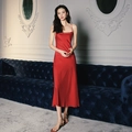 Luxurious bright red satin slip nightdress with delicate straps and glossy finish - S / Slip Dress / Slip Dress-Wine Red
