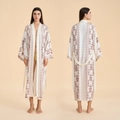 Elegante bata larga de satén con estampado floral para mujer y cinturón a juego - Talla única / Floral Oro Beige