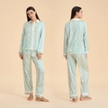 Pigiama da donna in due pezzi verde menta con stampa ikat etnica e pantaloni in raso - S / Verde Menta Etnico