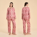 Set pigiama in raso con stampa etnica Ikat, maglia a maniche lunghe e pantaloni - S / Rosso Beige Totem
