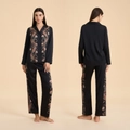Elegante set pigiama in raso nero con motivi paisley floreali e maglia a maniche lunghe - S / Nero Paisley