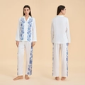 Set pigiama in raso bianco con stampa paisley blu composto da camicia a maniche lunghe e pantaloni - S / Bianco Paisley