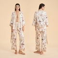 Elegante conjunto de pijama de satén floral de 2 piezas con cárdigan kimono y pantalón - S / Ramas de Primavera