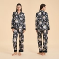 Pigiama da donna nero con stampa floreale viola e pantaloni a maniche lunghe - S / Kirin Mitico