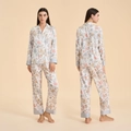 Elegant floral pajama set for women in off-white featuring long sleeves and lapels - Warm Branch Sketch