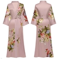 Bata larga de satén rosa con estampado floral y cinturón a juego para mujer - Talla única / Fragancia de Primavera (Rosa Empolvado Floral)