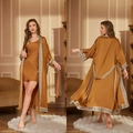 Luxuriöses goldbraunes Satin-Morgenmantel-Set mit elegantem Spitzenbesatz für Damen - Einheitsgröße / Oberteile / Goldene Legende (Nur Mantel)