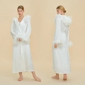 Elegant white silk bridal robe with luxurious ostrich feather trim on sleeves and hood - One Size / White