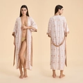 Peignoir long en satin blanc avec imprimé géométrique rose et ceinture assortie femme - Taille Unique / Ombres Dorées