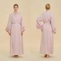 Vestaglia da sposa in raso rosa con piume sulle maniche e cintura coordinata da donna - Taglia unica / Rosa Loto