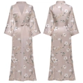 Peignoir en satin rose avec élégants imprimés de magnolia et manches longues - Taille unique / Jade Simple (Rose Nude & Magnolia)