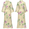 Robe longue en satin champagne avec imprimé roses roses et ceinture à nouer en V - Taille unique / Lettre Douce (Champagne & Rose)