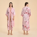 Peignoir long en satin rose pour femme avec motif floral élégant et ceinture assortie - Taille Unique / Liane aux Fleurs de Printemps