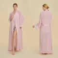 Elegant pink three-piece sleepwear set for women with delicate lace trim and robe - S / Lotus root pink