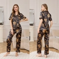 Pigiama da donna in seta di ghiaccio con stampa barocca dorata maglia a maniche corte e pantaloni - Catena d'Oro