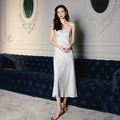 Elegant silver satin slip dress with shimmering finish and thin straps for women - 2878 Gray / M