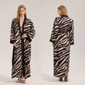 Vestaglia lunga da donna in chiffon zebrato con pizzo nero e cintura regolabile - Taglia unica / Zebra Print