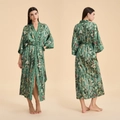 Women's forest green floral kimono robe with long sleeves and matching waist belt - One Size / Secret Garden Bundle