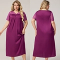 Damen Plus Size lila Satin Nachthemd mit eleganten Spitze Ärmeln in der Dual-View-Ansicht - 1XL / Lila