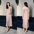 Elegant champagne pink satin slip nightdress with adjustable straps and glossy silk finish - 2878 Sunset Pink / M