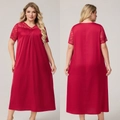 Nuisette rouge grande taille en satin avec col en V en dentelle et manches courtes - 1XL / Bordeaux