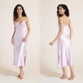 Nuisette en satin de soie rose pâle avec bordure en dentelle et nœud pour femme - Mauve