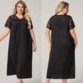 Nuisette noire grande taille en satin avec bordure en dentelle et texture soyeuse - 1XL / Noir