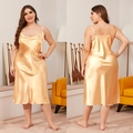 Detailed view of champagne gold satin plus size nightdress with elegant cowl neck draping - Champagne