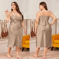 Detail of champagne satin slip nightgown with cowl neck and thin straps for women - Camel