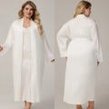 Two-piece white satin long nightgown set for women including robe and camisole dress - White