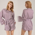 Set pigiama in raso vintage da donna con stampa geometrica e camicia a maniche lunghe - S / Argyle Rosso e Blu