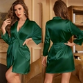 Peignoir élégant en satin vert foncé avec finition soie et ceinture pour femme - 2XL / Robes / Vert Foncé