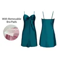Nuisette en satin bleu lac profond avec coussinets amovibles et bretelles réglables - S / Vert Paon