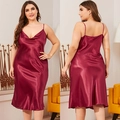 Camicia da notte taglie forti bordeaux in raso con spalline e finitura lucida - 1XL / Borgogna