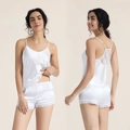 Set pigiama in seta bianca da donna con pizzo delicato su canotta a spalline e pantaloncini - 2XL / Bianco