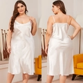Camicia da notte in raso bianco taglie forti con scollo a cappuccio lucido - 1XL / Bianco