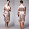 Vestaglia da uomo in raso di seta color champagne con motivo jacquard a drago e cintura - L / Vestaglia Cammello