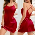 Nuisette élégante en satin rouge à fines bretelles, dos croisé et finition soyeuse - 2XL / Robe à Bretelles / Bordeaux