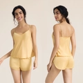 Ensemble pyjama en mousseline de satin doré champagne avec caraco et short - S / Haut Et Bas / Champagne