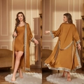 Elegant bronze satin bathrobe set for women with exotic patterned trim and matching belt - Golden Legend (Robe Only)