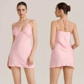 Rosa Satin-Nachthemd mit Spitze und Spaghettiträgern sowie offenem Rücken aus Seidenimitat - S / Rosa