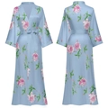 Vestaglia lunga in raso azzurro con stampa floreale e cintura coordinata da donna - Taglia unica / Blu Chiaro Con Floreale