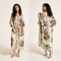 Champagne gold satin floral bathrobe with tiger print and tie waist for women - One Size / Equatorial Jungle (Tiger/Leopard)