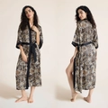 Women's plus size leopard print satin bathrobe with classic brown and black silk texture - One Size / Classic Leopard Print