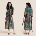 Elegant satin printed kimono robe in landscape pattern with contrasting waist tie - Spring Mountain Leisure / One Size (for Those Over 165cm Weighing 90-180 Lbs)