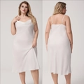 Detail of champagne satin plus size slip dress featuring elegant cowl neck and thin straps - 1XL / White