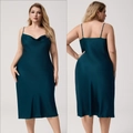 Detail of plus size satin sleepwear showing front and back views with cowl neck design - 1XL / Dark Teal