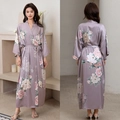 Elegant mauve satin floral robe for women with long sleeves and pink peony prints - Moon Palace Candlelight / One Size (for Those Over 165cm Weighing 90-180 Lbs)