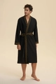 Men's luxury black cloud cotton robe with vintage gold geometric pattern trim - 2XL / Black