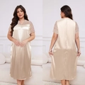Nuisette en satin champagne avec col en V en dentelle et manches courtes élégantes - Champagne Clair